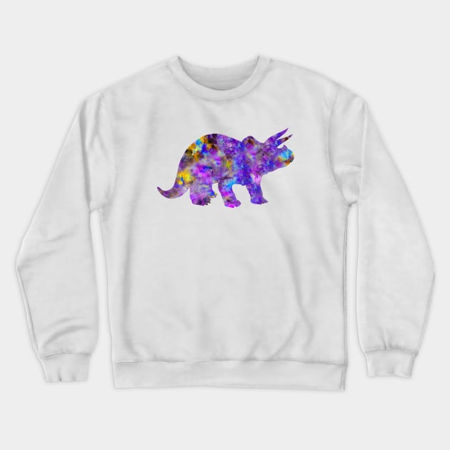 Purple Triceratops Watercolor Painting Crewneck Sweatshirt by Miao Miao Design